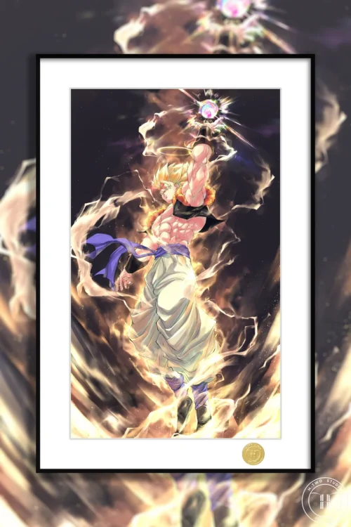 "Dynamic Hell Gogeta decorative painting, a limited edition premium Dragon Ball Z anime wall art print by H-TWO Studio, showcasing an intense Super Sa