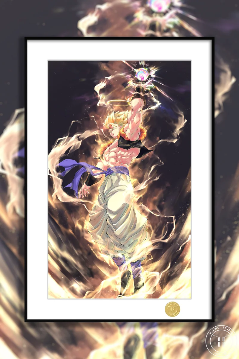 "Dynamic Hell Gogeta decorative painting, a limited edition premium Dragon Ball Z anime wall art print by H-TWO Studio, showcasing an intense Super Sa