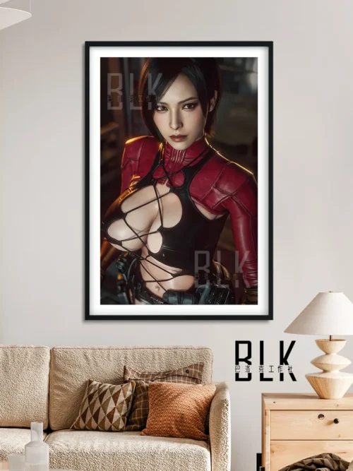 "Dynamic Net Costume Ada Wong painting and magnet. Iconic Resident Evil art, intricate details for display."