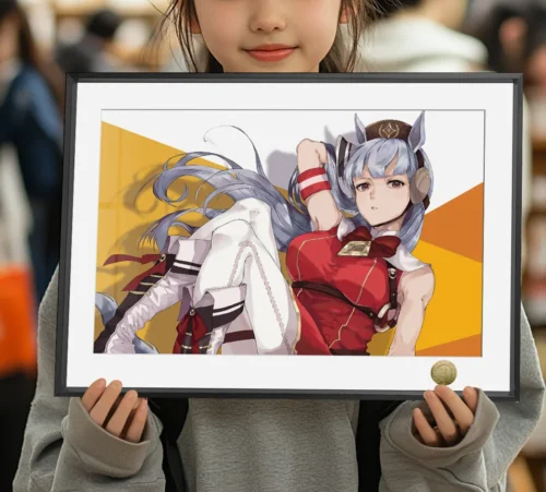Limited edition Uma Musume Gold Ship premium framed art print, capturing her vibrant, dynamic essence. Hand-numbered decorative painting.