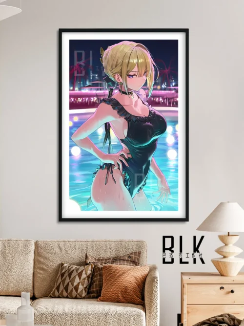 "Detailed view of the Zenless Zone Zero Evelyn Poolside Decorative Painting, highlighting the vibrant HD game art and durable frame from an artistic."