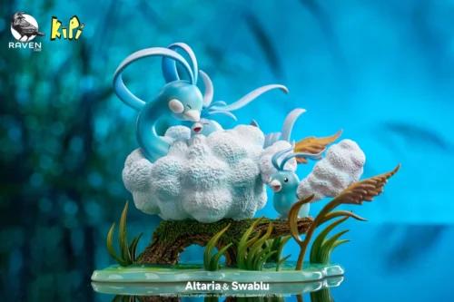 "Limited Edition 1/20 Altaria Pokémon Statue. Hand-crafted PU resin masterpiece. Altaria gracefully in serene ecosystem with water."