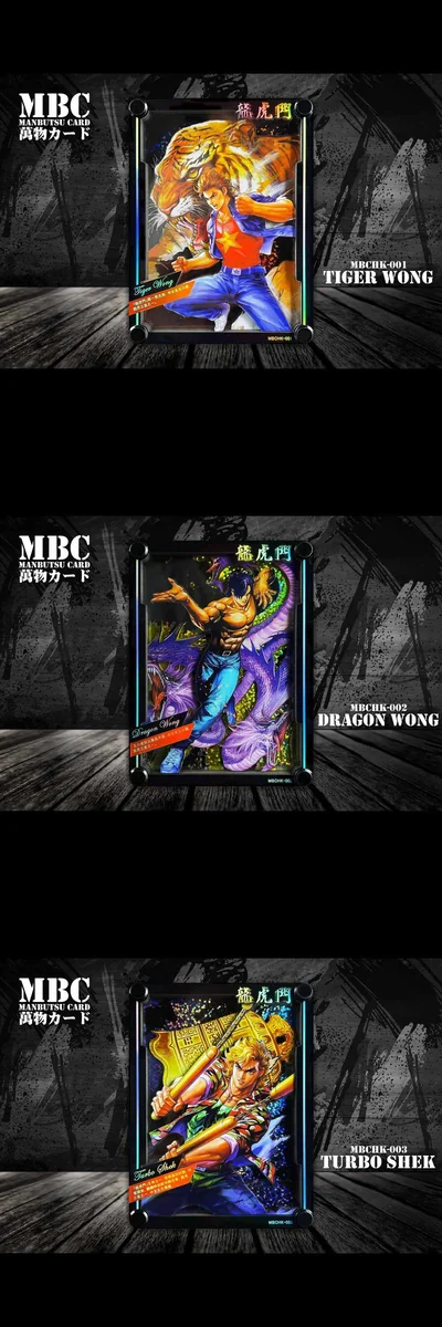 Iconic martial arts heroes Tiger Wong & Dragon Wong & Turbo Shek in a vibrant, layered 3D Dragon Tiger Gate statue display.