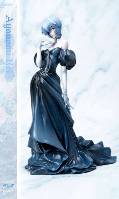 "Ayanami Rei in a sophisticated black evening dress statue, exuding elegance. This premium, limited edition Neon Genesis Evangelion figure highlights "