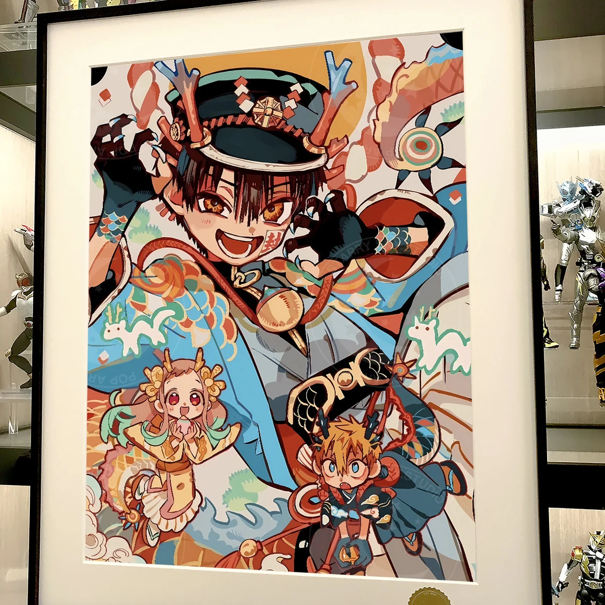 Premium Toilet-bound Hanako-kun Trio painting. This limited edition art print with handwritten numbering reveals intricate details from various angles.