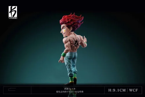 "A playful, detailed view of the iconic chibi Hisoka WCF figure by KS Studio, showcasing his mischievous bare back pose and dynamic sculpt."