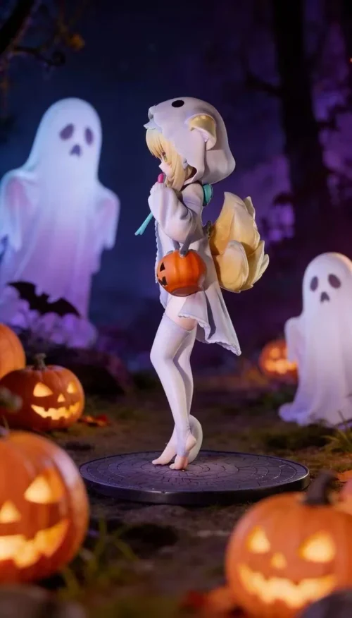 "Arknights Linglan Halloween figure by Elf Studio, revealing exclusive intricate gothic details, elegant witch attire, and a dynamic pose."