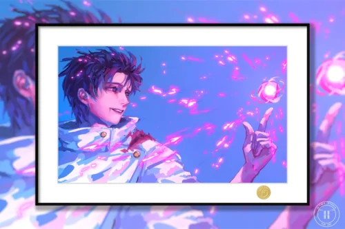 "Limited Edition Yuta Okkotsu premium framed art print. This modern, high-quality portrait captures a smiling Yuta from Jujutsu Kaisen, a centerpiece.“