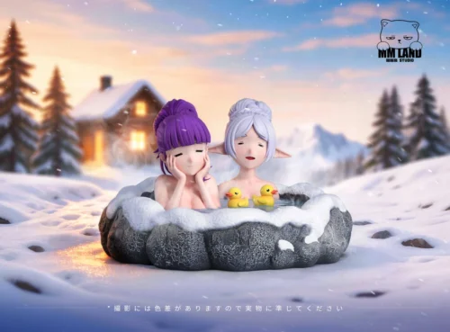 "Exclusive Frieren & Fern Hot Spring figure by MMLAND Studio, showcasing Frieren: Beyond Journey's End characters in a charming, relaxed pose."