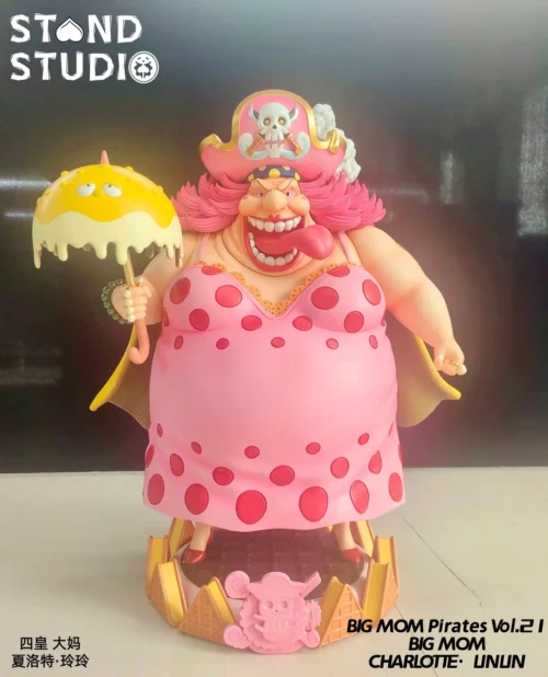 "Imposing STAND Studio One Piece Big Mom Charlotte Linlin POP Scale statue, featuring her massive size, intricate details, and dominant, menacing powe