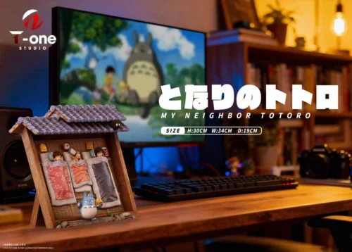 "Limited Edition Serene Sleeping Totoro Resin Statue from T-one Studio, captured from various angles, highlighting its whimsical moonlit forest detail."