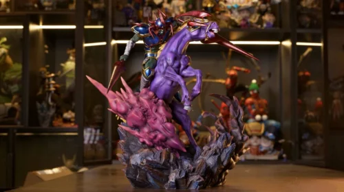 "Multi-angle gallery of the ultra-limited Swift Dark Knight Gaia Yu-Gi-Oh! statue by WASP Studio, showcasing dynamic pose, intricate armor."