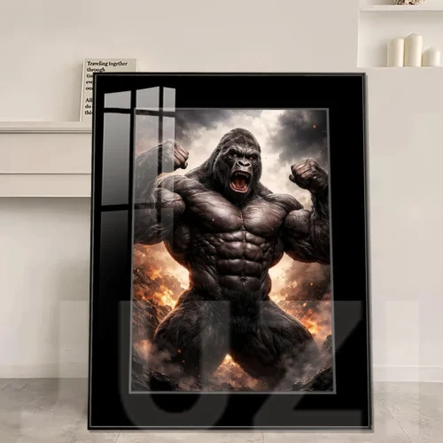 "Main image of King Kong: Roar Decorative Painting by JUZI Studio. This premium HD, framed art captures a dynamic King Kong roar with striking detail."