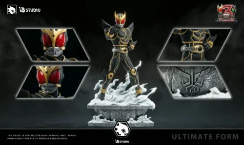 "Limited Edition Ultimate Kuuga & Daguba Kamen Rider Resin Statue. See dynamic battle details and premium craftsmanship from various angles."