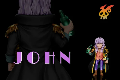 "Playful chibi Captain John One Piece statue by A+ Studio, revealing iconic details, vibrant colors, and dynamic pose from a unique angle for fans."