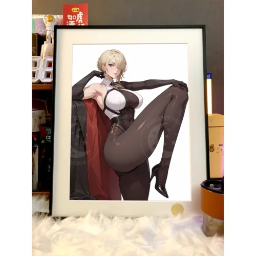 "Close-up of the Premium Print Starry Sky Evelyn Decorative Painting from Zenless Zone Zero, highlighting intricate cosmic details and the hand-number."