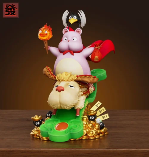 "Exclusive Studio Ghibli crossover resin statue showcasing charming, stylized Boh and Heen from Spirited Away and Howl's Moving Castle."