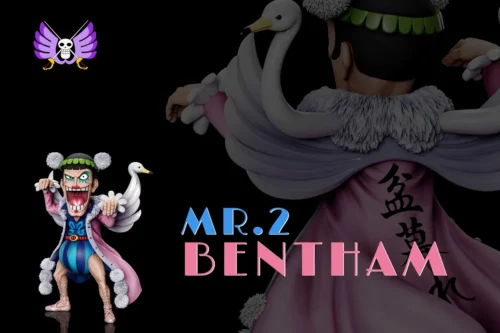 "Flamboyant One Piece Mr. 2 Bon Clay figure by A Plus Studios. Dynamic pose and vibrant details shown from all angles."