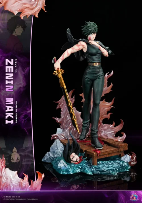 "Premium Maki Zenin Jujutsu Kaisen resin statue in a dynamic dual-katana battle pose, showcasing her post-transformation power. Ultra-limited edition.“