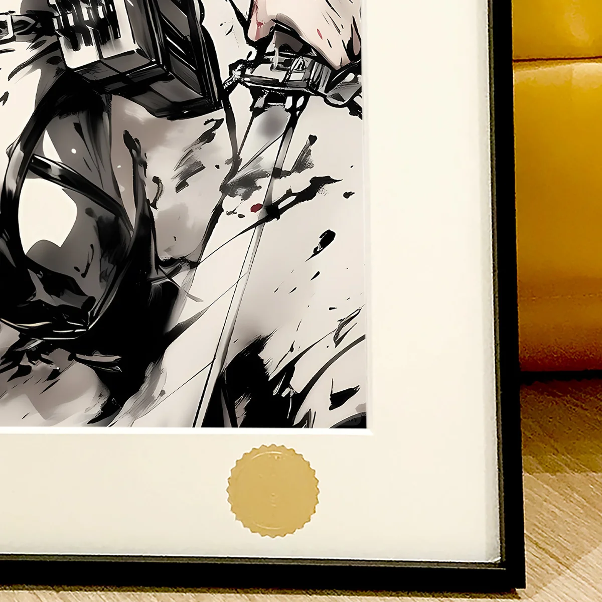 Premium Celestial Ink Wash Levi Ackerman Art Print, highlighting dramatic starry sky details and elegant frame. Limited edition Attack on Titan artwork.