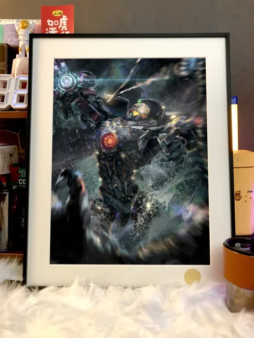 "Premium framed, limited edition Pacific Rim print. Gipsy Danger and Jaegers in a detailed starry battle. Intricate details, various angles."