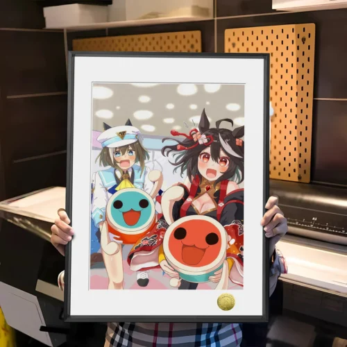 Vibrant Kitasan Black in dynamic pose, an exclusive hand-numbered Uma Musume Pretty Derby decorative painting, showcasing musical.