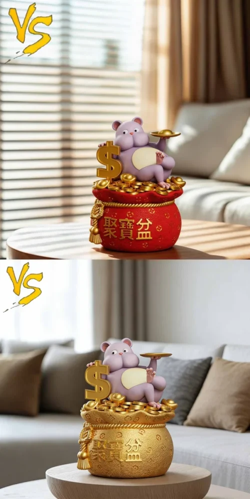 "Charming Spirited Away Boh Lucky Fortune Tray Figure resin statue, playfully displaying gold coins on a delightful decorative tray."