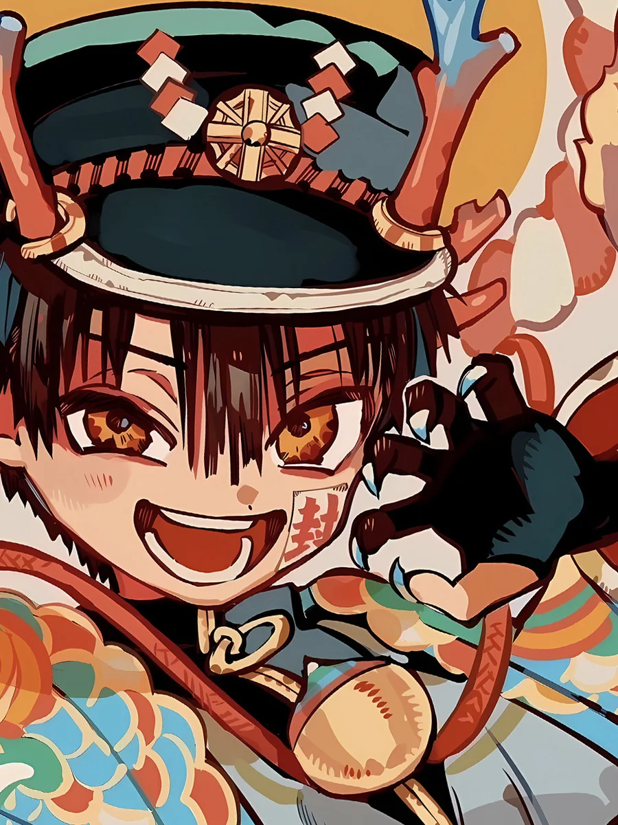 Close-up view of the premium Toilet-bound Hanako-kun Trio decorative painting, showcasing intricate details of the limited edition art print.