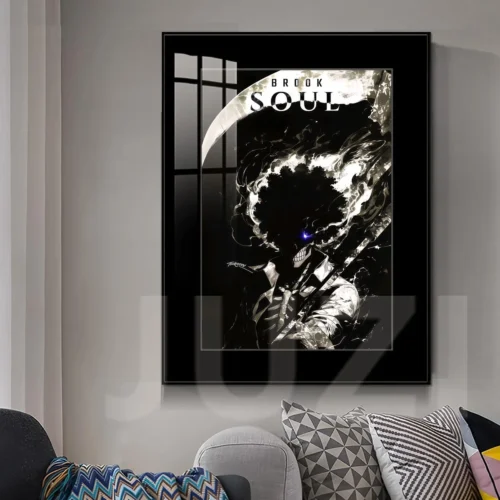Premium JuZi Studio One Piece Brook Soul framed art print. UV HD, fade-resistant, dynamic musical motif.