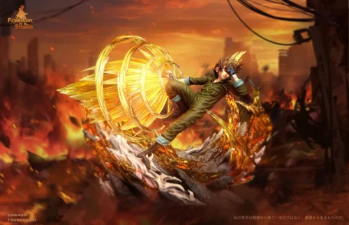 "Detailed views of the Limited Edition Sawada Tsunayoshi (X-Burner) statue, emphasizing its dynamic LED X-Burner and premium polystone details."