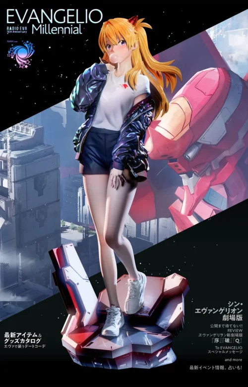 "Dynamic 1/6 Asuka Evangelion resin statue by Flash Studio, showcasing her iconic red plugsuit in a vibrant, detailed, ultra-limited premium."