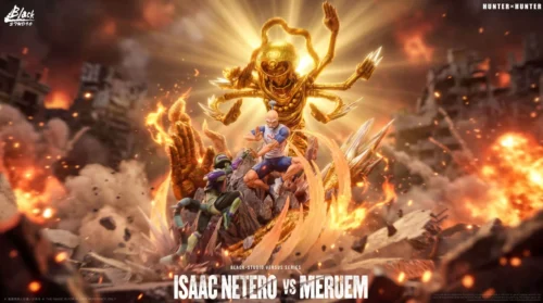 "Epic 1/6 scale Hunter x Hunter statue featuring Meruem and Netero in a dynamic, highly detailed battle diorama. A premium collectible."