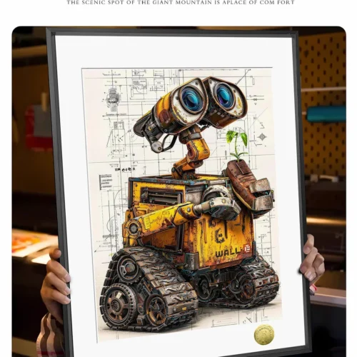 Premium framed, hand-numbered Wall-E art print, 'The Lonely Guardian.' Views show poignant art of Wall-E's solitary cosmic journey.