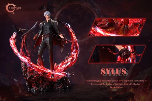 "Premium 1/6 Qin Che resin statue from Love and Deepspace, showcasing a sleek, dynamic pose with intricate details and a dramatic LED light-up base."