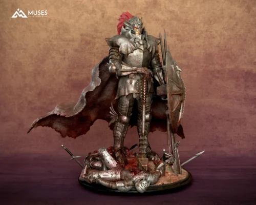 "Muses Studio Berserk Grunbeld 1/6 scale statue featuring interchangeable dual head sculpts, intricate armor, and dynamic dark fantasy details."