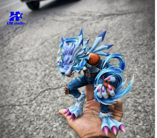 "Limited edition WereGarurumon Digimon Adventure statue by Huanxing Studio, showcasing an iconic, battle-ready Digimon in a dynamic pose with rich det