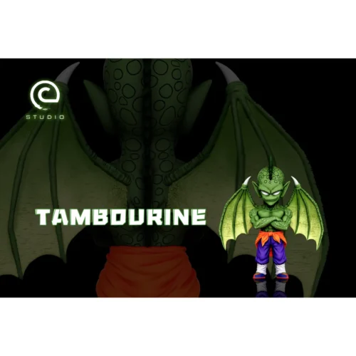 A premium C-Studios Dragon Ball Tambourine collectible figure, showcasing his iconic menacing pose and intricate sculptural details from a unique angles.