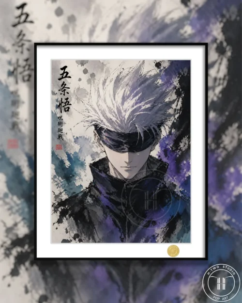 "Exclusive Limited Edition Gojo Satoru Decorative Painting. Dynamic sumi-e ink wash art captures his powerful presence from Jujutsu Kaisen."