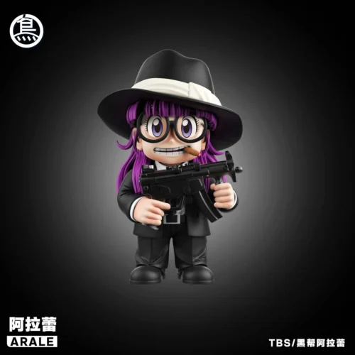 Unique Gangster Arale figure, a playful Dr. Slump collectible. Chibi Arale rocks a rebellious outfit with sunglasses, cap, and baseball bat.