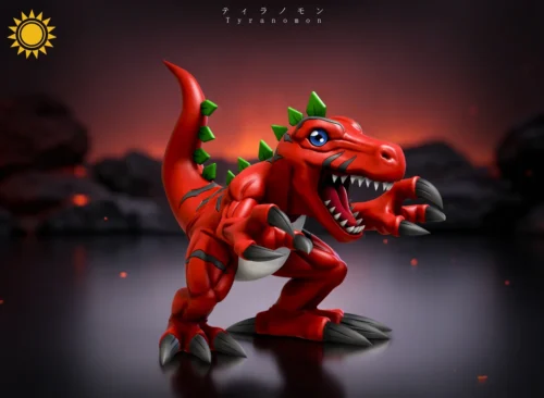 "Premium Polystone Megadramon Digimon Collectible Statue: ferocious mechanical dragon, dynamic pose, intricate textures, dark industrial aesthetic."
