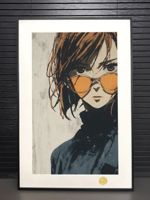 "Exclusive limited edition Nobara Kugisaki Jujutsu Kaisen art print, captured from multiple angles, highlighting her dynamic pose and gritty Hong Kong."