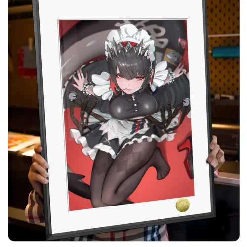 "Close-up details of the captivating Aileen Joe shark maid decorative painting, a limited edition Zenless Zone Zero fan art print, showcasing artistic."