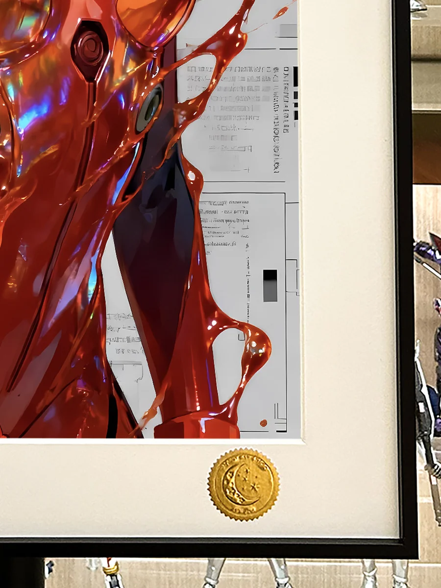 "Premium, hand-numbered Evangelion Asuka Print. Features vibrant Asuka, cosmic background, and framed limited print."