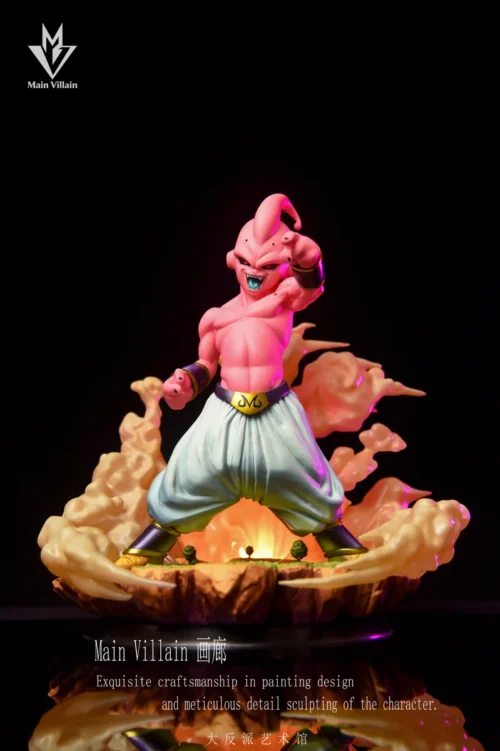 "Detailed 1/6 & 1/4 Kid Buu Resin Statue. Dynamic LED effects highlight intricate sculpt and vibrant energy. Limited edition Dragon Ball Z collectible."