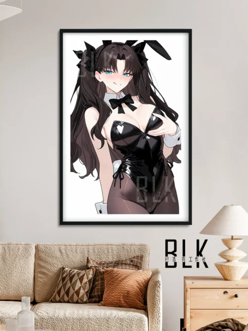 "Vibrant Rin Tohsaka Bunny Girl decorative painting from Fate/stay night. This premium HD print captures her iconic allure with exquisite digital art."