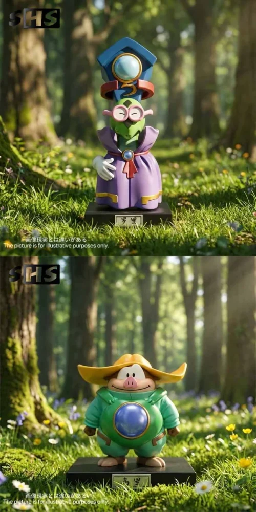 "Sheluoli & Zhuluoli exclusive imported fairy tale resin figures, showcasing enchanting anthropomorphic guardians with whimsical designs by SHS Studio