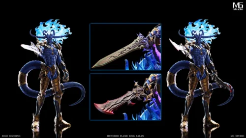 "Solo Leveling Baran figure resin statue with dynamic LED lighting and interchangeable weapons. Intricate sculpted details from multiple premium angle."