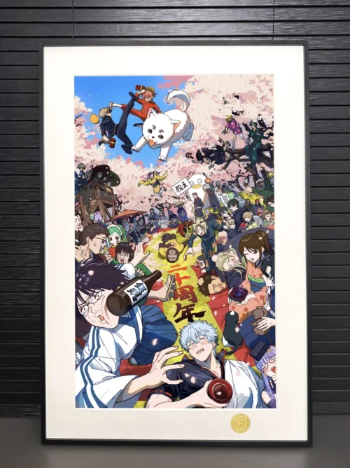 "Detailed views of the Limited Edition Gintama 20th Anniversary Yorozuya Decorative Painting, a vibrant premium art print showcasing dynamic Gintama."
