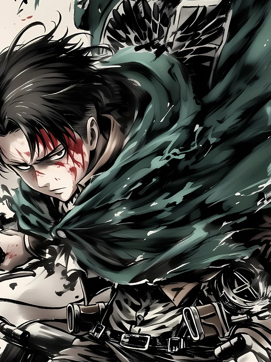 Premium framed Celestial Ink Wash Levi Ackerman art print. Limited edition Attack on Titan art.