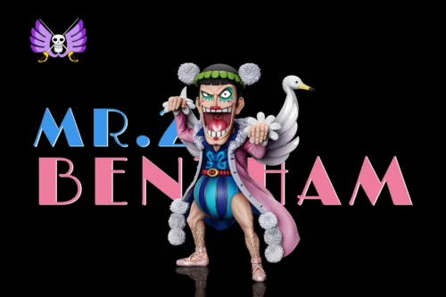 "Vibrant One Piece Mr. 2 Bon Clay figure in a dynamic pose, an iconic statue showcasing his unique flamboyant fighting style."